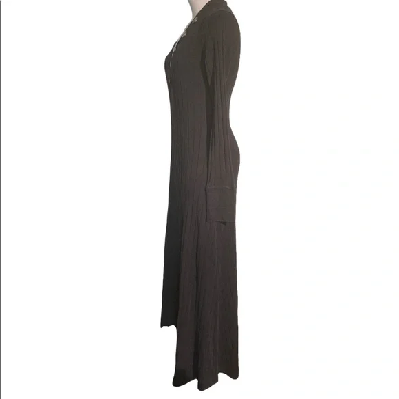 Free People Beach Black Sunflower Ribbed Knit Long Sleeve Maxi Dress Size Small - Picture 5 of 10
